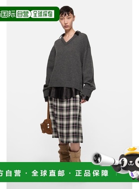 自营欧洲直邮Acnes Studios 女士黑色/绿色粘胶纤维格纹半身裙