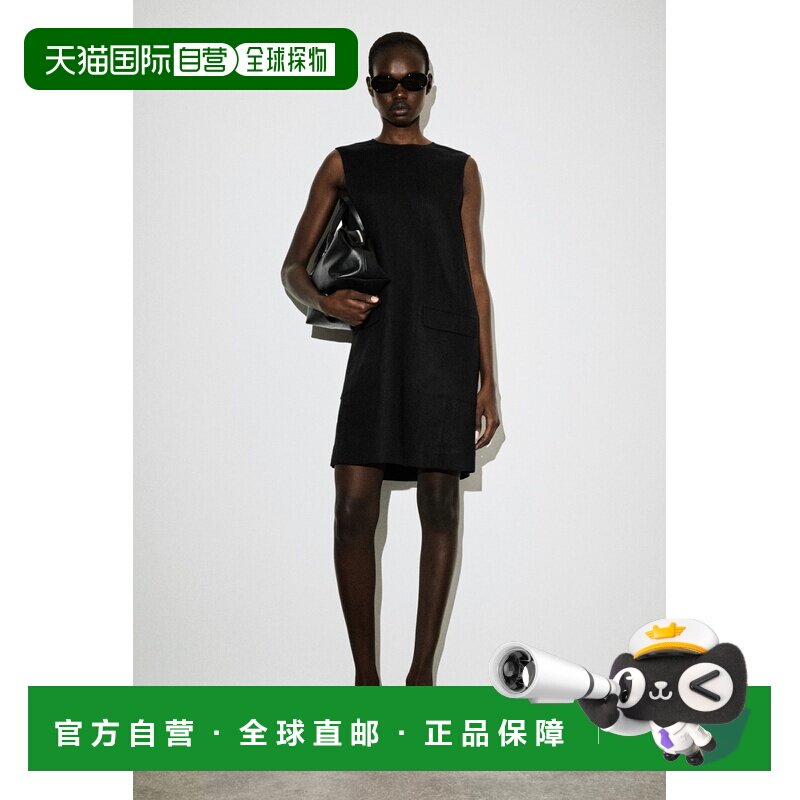 自营欧洲直邮COS 女士黑色亚麻直筒短款连衣裙图片