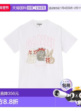 1h可退 香港直邮GANNI 甘尼 女士 CUTE ANIMALS 有机棉T恤 A10500
