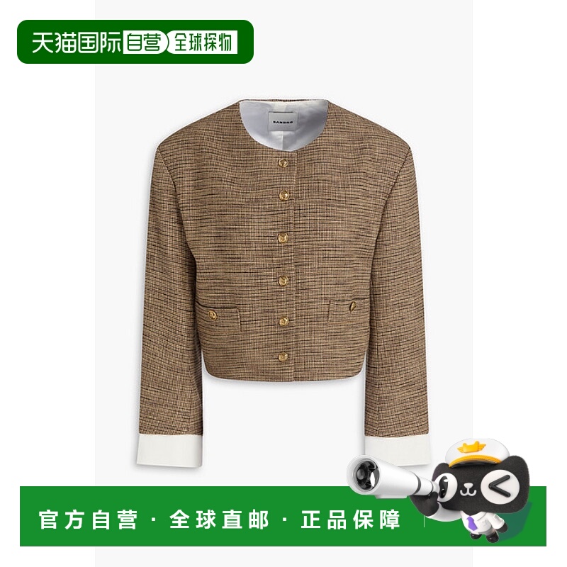 1h可退 香港直邮Sandro 女士 千鸟格花呢夹克 SFPVE01065MARRON