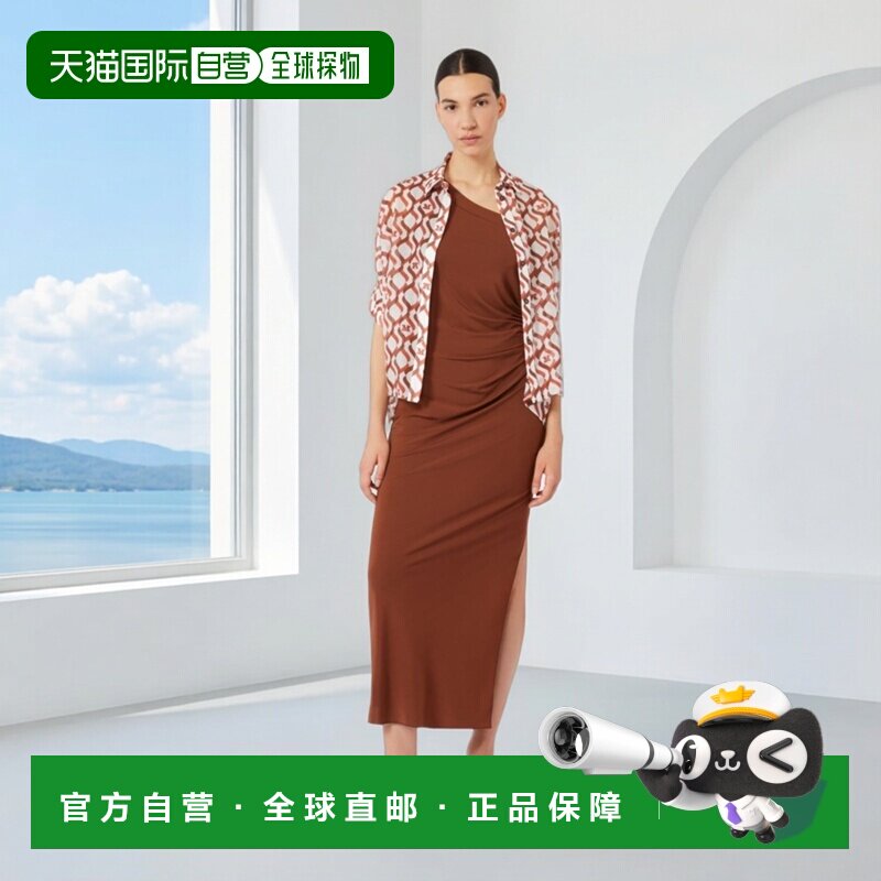 自营欧洲直邮Max Mara Beachwear女士巧克力色粘胶纤维单肩连衣裙