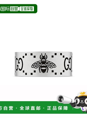 自营欧洲直邮GUCCI古驰 男女通用银色银制双G蜜蜂并列雕刻戒指