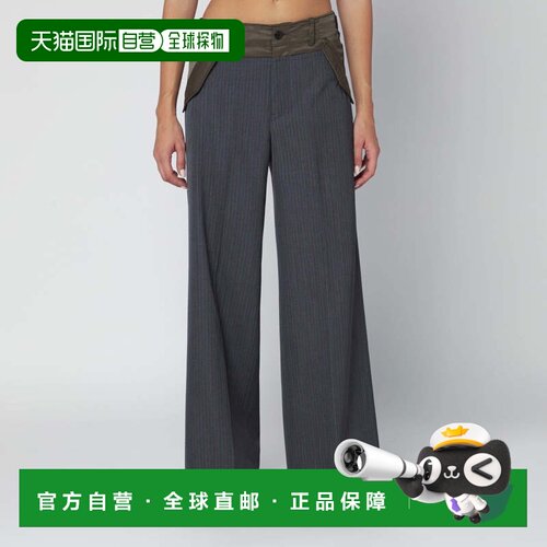 香港直邮Sacai 女士 Grey/khaki bi-material 细条纹裤子 25-0812