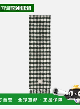 自营欧洲直邮Acnes Studios 绿色/白色羊毛Logo格纹围巾男女通用