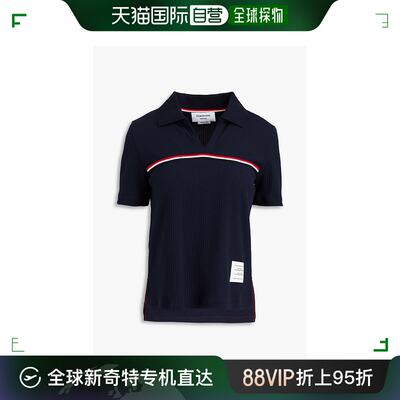 香港直邮Thom Browne 汤姆 布朗 女士 条纹罗纹棉针织Polo衫 FJP0