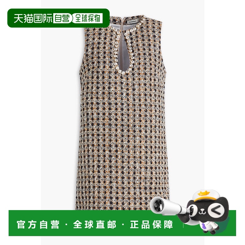 1h可退 香港直邮Sandro 女士 水晶装饰金属感花呢迷你连衣裙 SFPR
