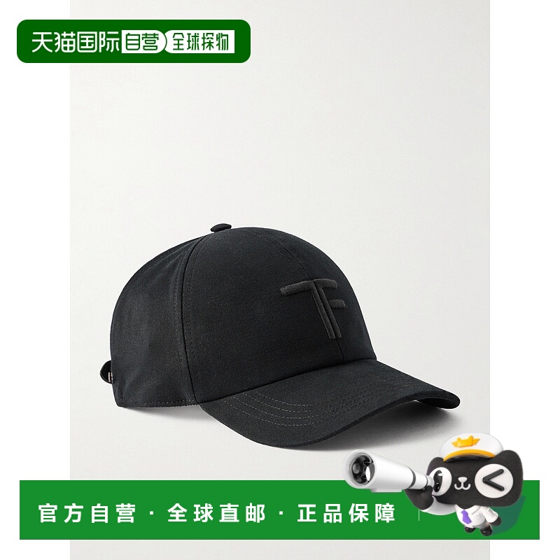 香港直邮Tom Ford 汤姆 福特 男士 皮革饰边Logo刺绣斜纹棉布棒球