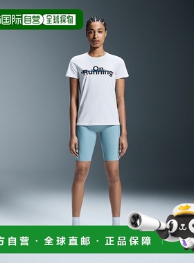 自营欧洲直邮On昂跑Performance系列女士白色聚酯字母印花短袖T恤