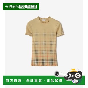 女装 渐变格纹弹力棉质上衣短袖 博柏利 欧洲直邮BURBERRY