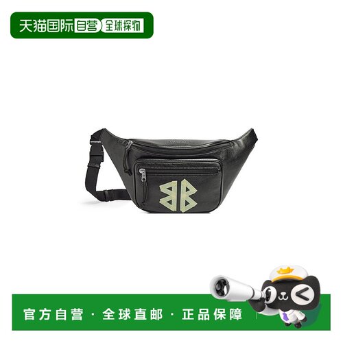 自营欧洲直邮Balenciaga巴黎世家 Explorer男士黑色logo贴布腰包