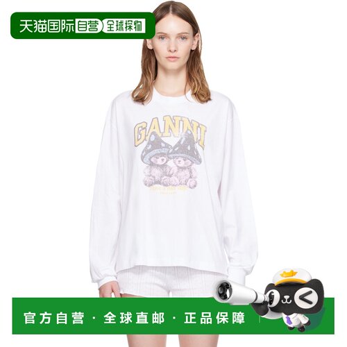 香港直邮GANNI 甘尼 女士 白色 Mushroom Teddy 长袖 T恤 A105030