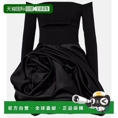 香港直邮CAROLINA HERRERA 女士 垂褶缎面露肩迷你包臀裙连衣裙