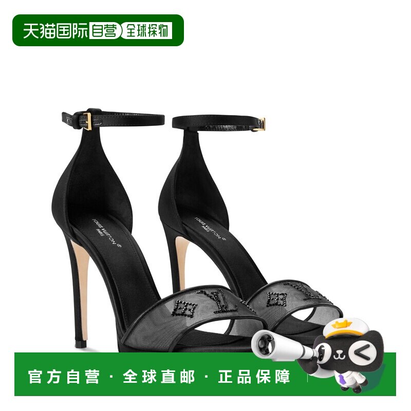 自营欧洲直邮LV路易威登 Gala女士黑色网纱水晶厚底凉鞋高跟