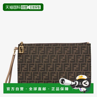 女士棕色提花布料手拿包新款 芬迪 欧洲直邮FENDI 自营1h可退