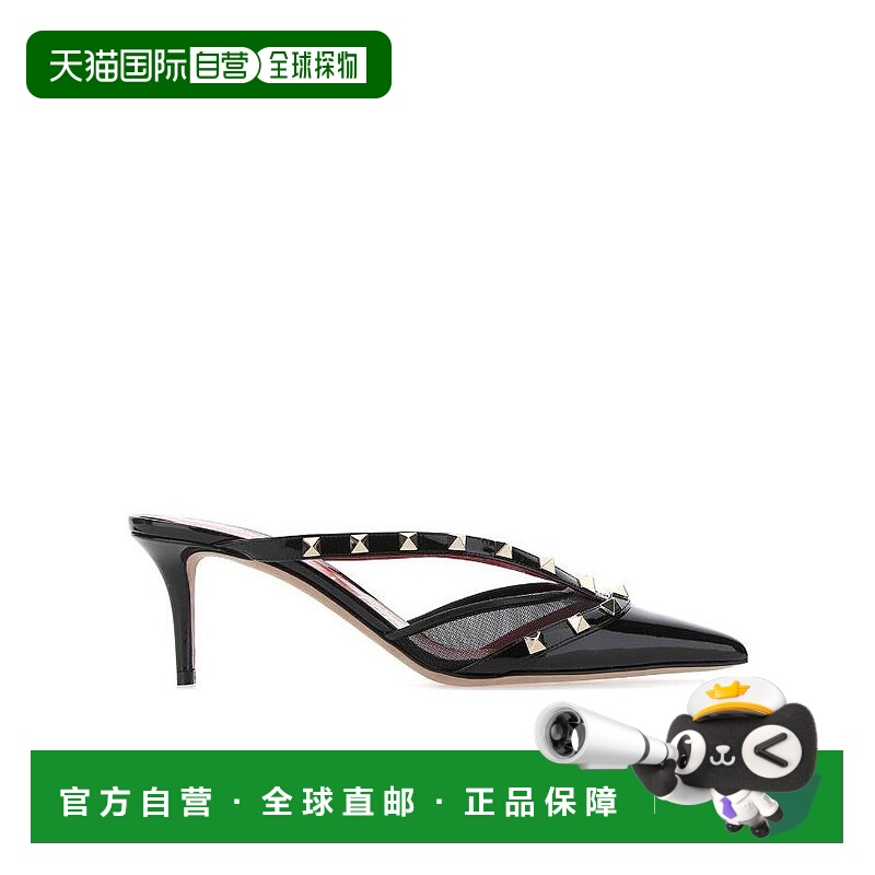 【99新未使用】香港直邮Valentino 黑色铆钉尖头露跟高跟鞋 WW2S0