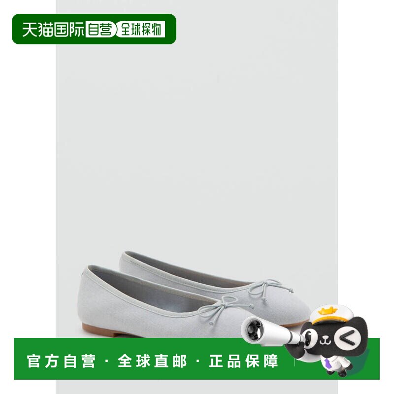 欧洲直邮MANGO 女孩绿松石色棉麻蝴蝶结平底芭蕾鞋图片