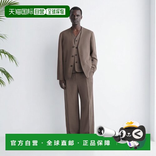 自营欧洲直邮COS 男士棕色亚麻混纺休闲长裤休闲裤阔腿裤