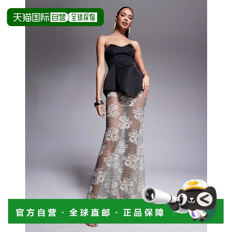 1h可退 香港直邮ASOS 女士 premium moulded dress 设计蕾丝长款(
