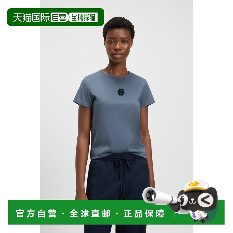 自营欧洲直邮Hugo Boss 女士蓝色棉双B字母图案短袖T恤,女装/女士精品,T恤,淘宝优惠券,粉丝福利购,淘宝优惠卷
