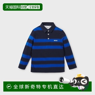 条纹徽标Polo衫 欧洲直邮HUGO 儿童长袖 BOSS雨果BOSS BLACK