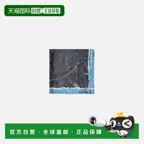 自营欧洲直邮Acne Studios 黑色/蓝色丝质印花围巾男女同款配饰