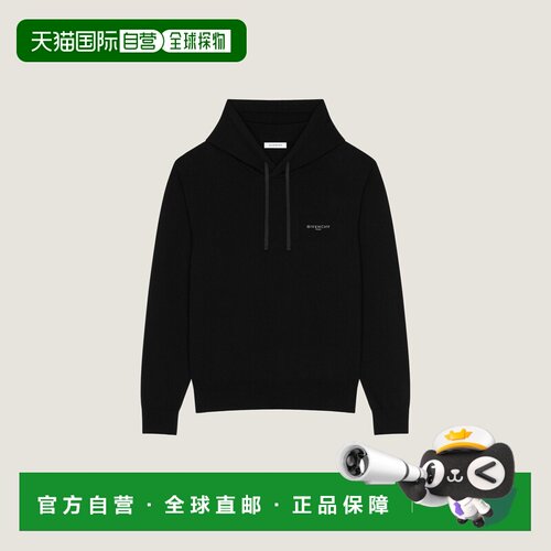 自营欧洲直邮Givenchy纪梵希 男士黑色羊毛羊绒刺绣连帽卫衣长袖