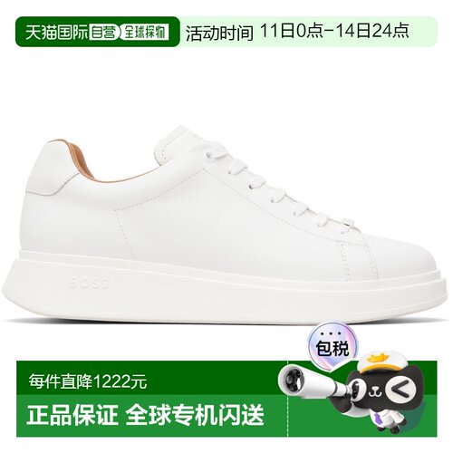 1h可退 香港直邮BOSS 波士 男士 白色 Rubber-Outsole Leather 运