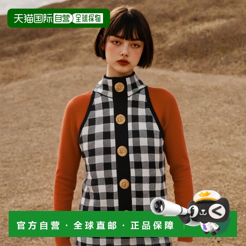 香港直邮Balmain 细格纹针织背心 CF1AB018KF51