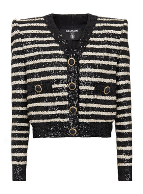 1h可退 香港直邮Balmain 巴尔曼 女士 条纹亮片休闲夹克 DF1KL180