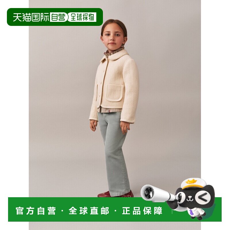 欧洲直邮Bonpoint小樱桃 Janica女童米色棉呢小V字纹外套