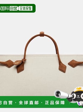 香港直邮Alaia 女士 Le Teckel 皮革饰边帆布手提包托特包单肩包