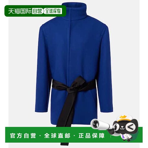 1h可退 香港直邮Saint Laurent 圣罗兰 女士 束带真丝边羊毛大衣