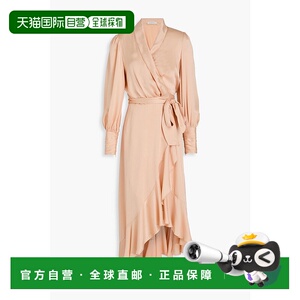 1h可退 香港直邮ZIMMERMANN 女士 荷叶边真丝缎中长缠绕式连衣裙