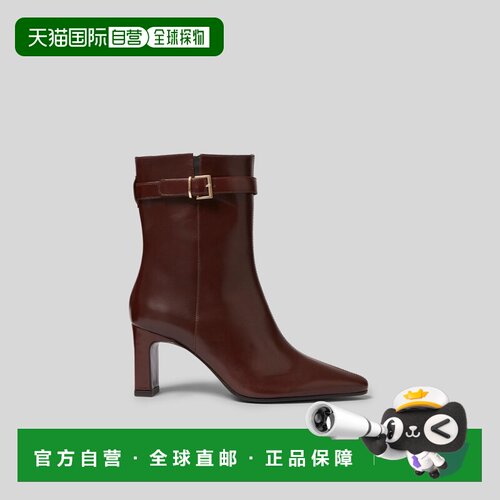 自营欧洲直邮Claudie Pierlot 女士巧克力色皮革粗跟短靴女鞋