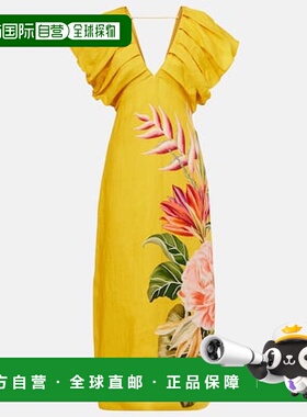 1h可退 香港直邮FARM RIO 女士 Spring Awakening 花朵亚麻中长连