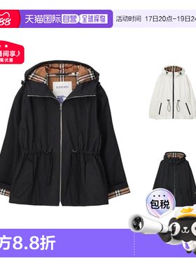 自营Burberry/博柏丽 女士黑色棉质格纹内衬连帽长袖夹克