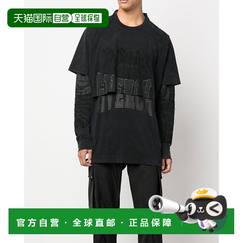 香港直邮Givenchy 标志刺绣长袖T恤 BM71FM3Y8U纪梵希男装