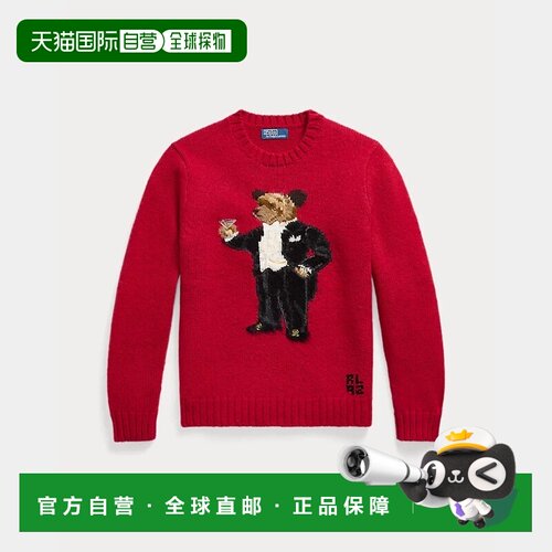 自营欧洲直邮Ralph Lauren拉夫劳伦 男士红色羊毛Martini Bear图