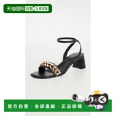 香港直邮Simkhai 女士 Faye 1h可退 珠饰皮质粗跟凉鞋 black黑色