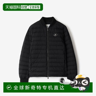 欧洲直邮Burberry博柏利 黑色聚酰胺皮革骑士印章贴花羽绒服 男士