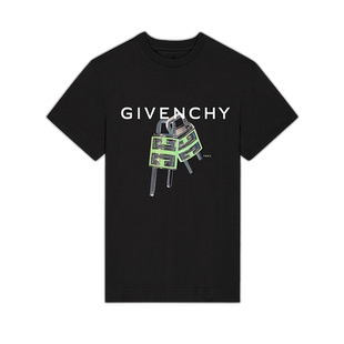 自营Givenchy纪梵希 男士黑色纯棉徽标4G锁图宽松休闲T恤