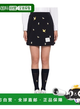 香港直邮Thom Browne LOOPBACK BIRDS AND BEES 侧褶迷你半身裙 F