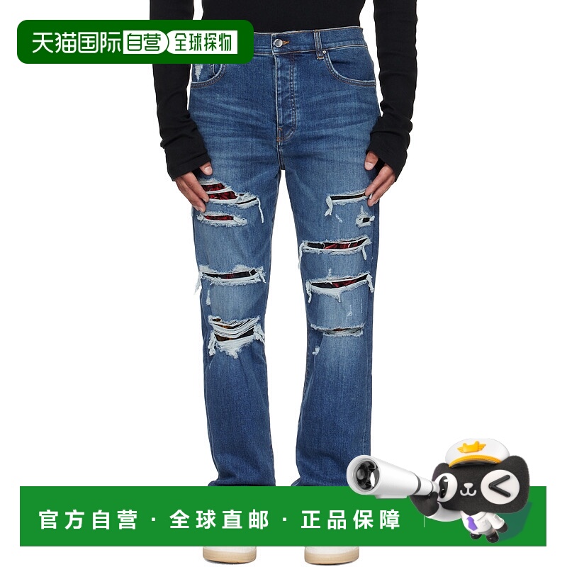 1h可退 香港直邮AMIRI 男士 蓝色 Floral Velvet Slim Thrasher