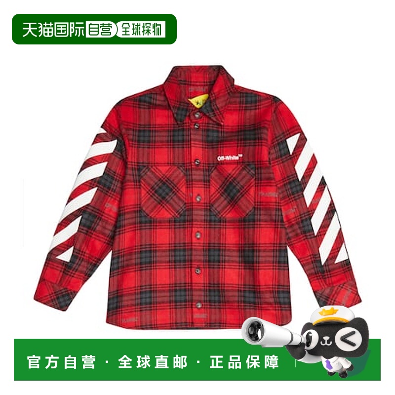 1h可退 香港直邮Off-white 男童 徽标格纹棉混纺衬衫童装