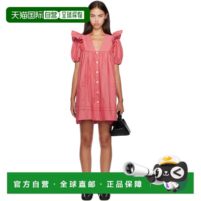 香港直邮GANNI 甘尼 女士 红色 Striped Cotton 连衣裙 A10306234