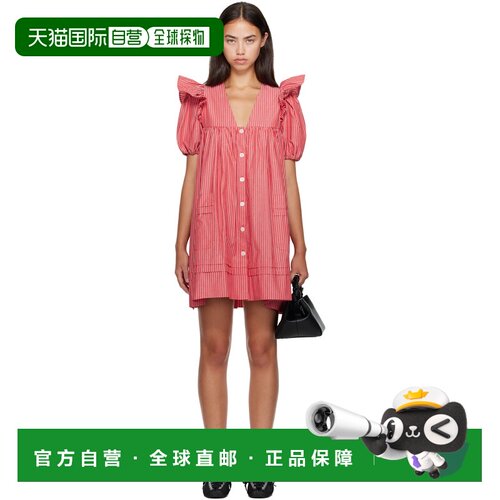 香港直邮GANNI 甘尼 女士 红色 Striped Cotton 连衣裙 A10306234