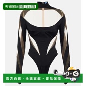 001383 1h可退 black黑 女士 网纱边连体衣 香港直邮Mugler 穆勒