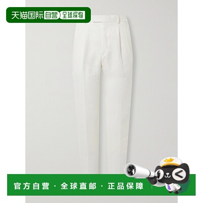 美国直邮zegna 杰尼亚 男士 直筒褶裥亚麻斜纹布裤子 77PM12973F3