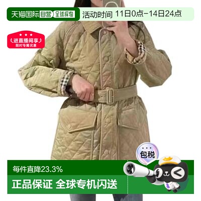 自营欧洲直邮BURBERRY博柏利新款女士驼色简约翻领束腰夹克外套正