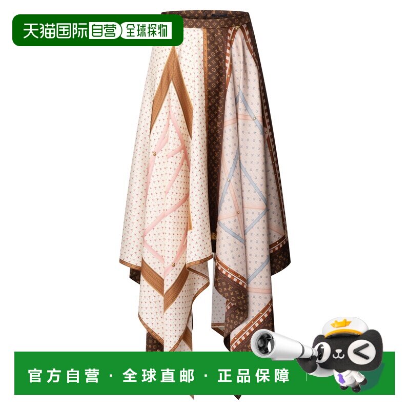 自营欧洲直邮LV路易威登 女士米色丝绸印花半身裙A字裙